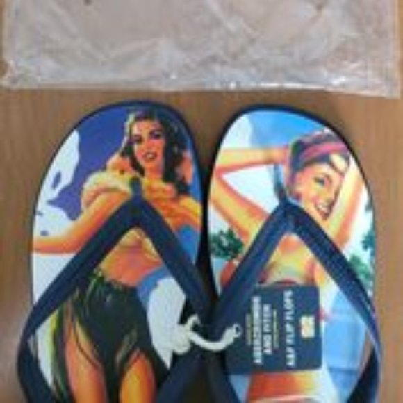 Abercrombie And Fitch A&F Flip Flops Pin Up Girl Vintage Men Small - Picture 4 of 11